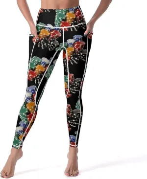 WSOP Poker Women's Yoga Pants Leggings with Pockets High Waist Compression Workout Pants