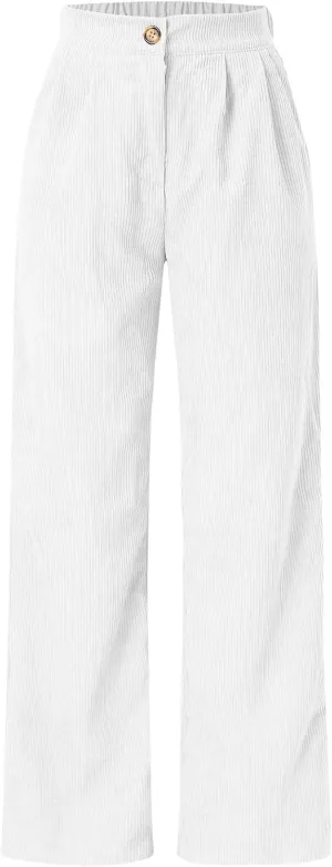 YOLAI Casual High Waist Straight Wide Leg Trousers Women Solid Color Corduroy Pants