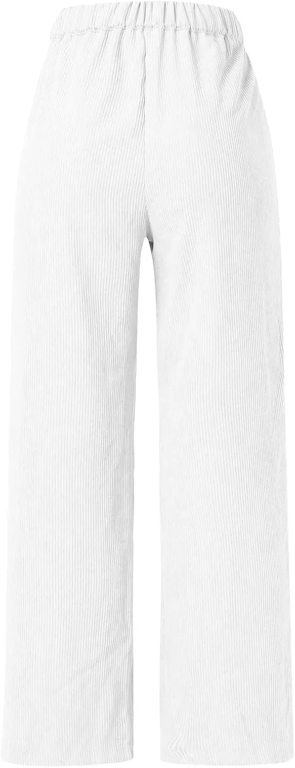 YOLAI Casual High Waist Straight Wide Leg Trousers Women Solid Color Corduroy Pants