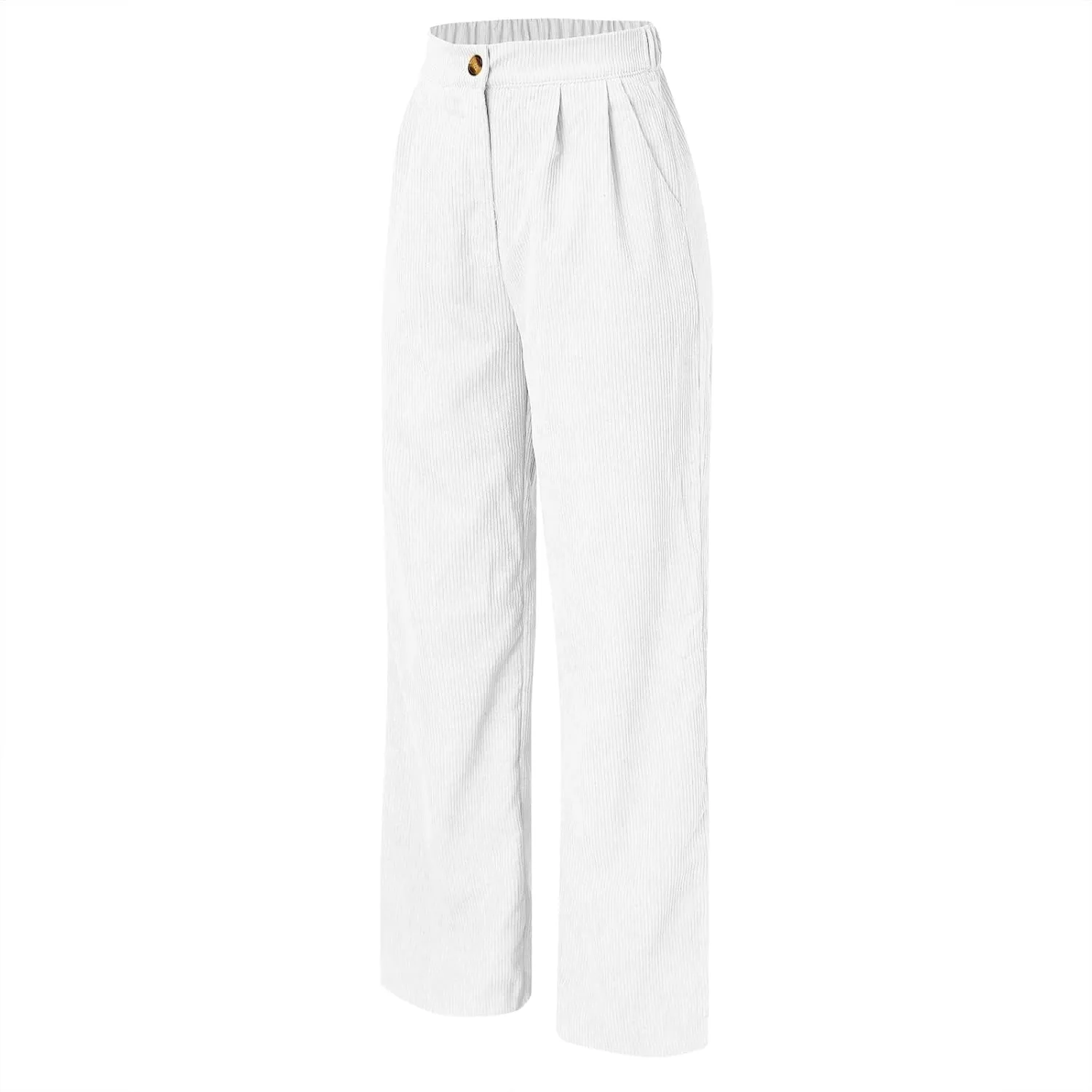 YOLAI Casual High Waist Straight Wide Leg Trousers Women Solid Color Corduroy Pants