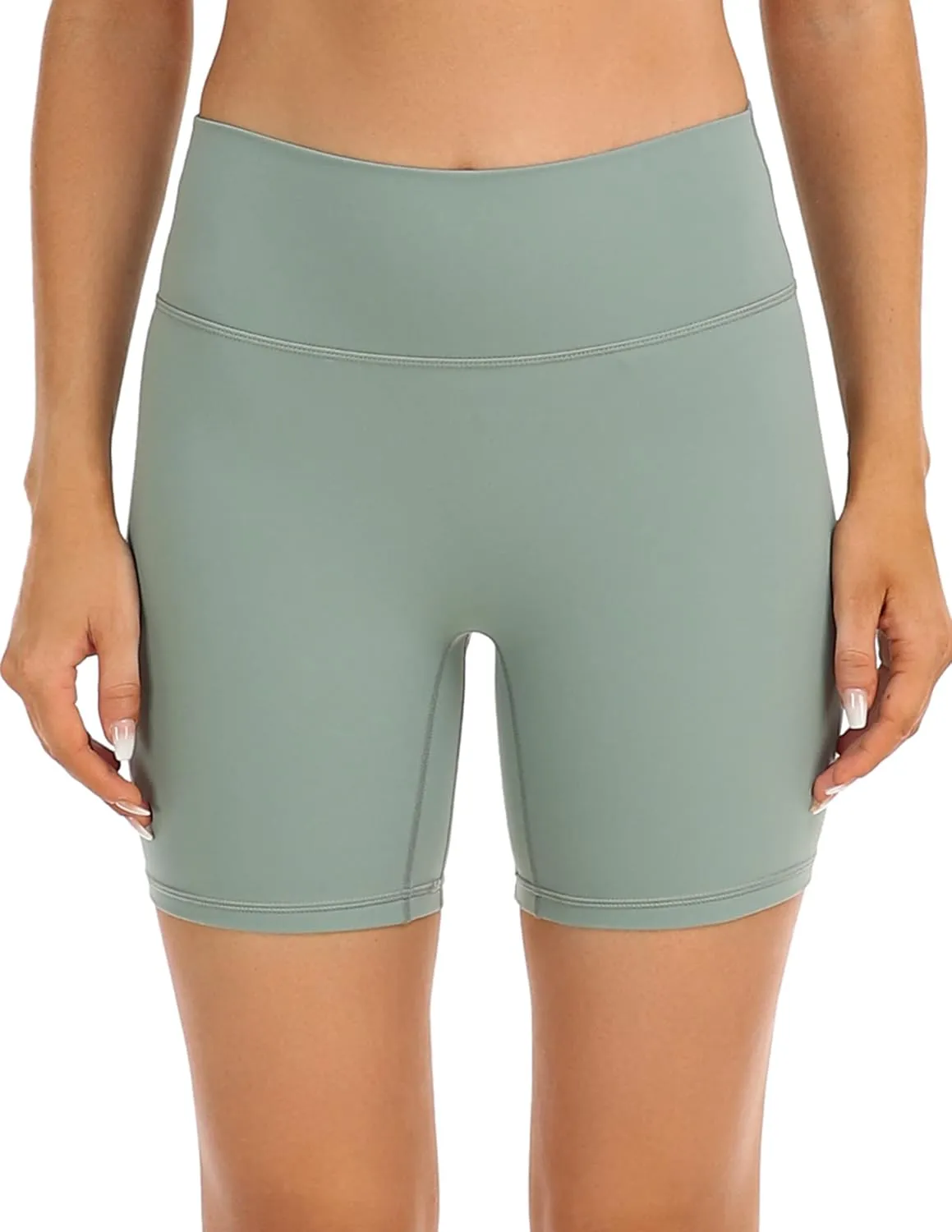 YUNOGA Women's High Waist Athletic Shorts 6" Inseam Yoga Shorts No Front Seam Workout Running Biker Shorts