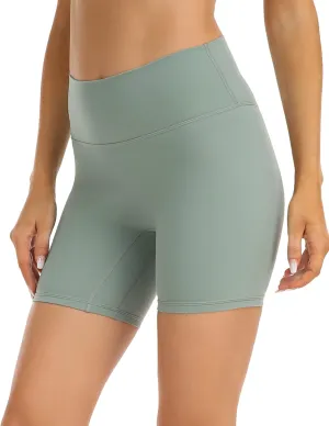 YUNOGA Women's High Waist Athletic Shorts 6" Inseam Yoga Shorts No Front Seam Workout Running Biker Shorts