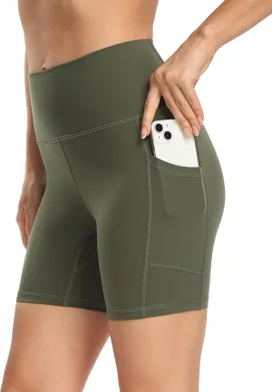 YUNOGA Womens High Waist Biker Shorts with Pockets 6"/8" Yoga Shorts Gym Workout Running Spandex Shorts